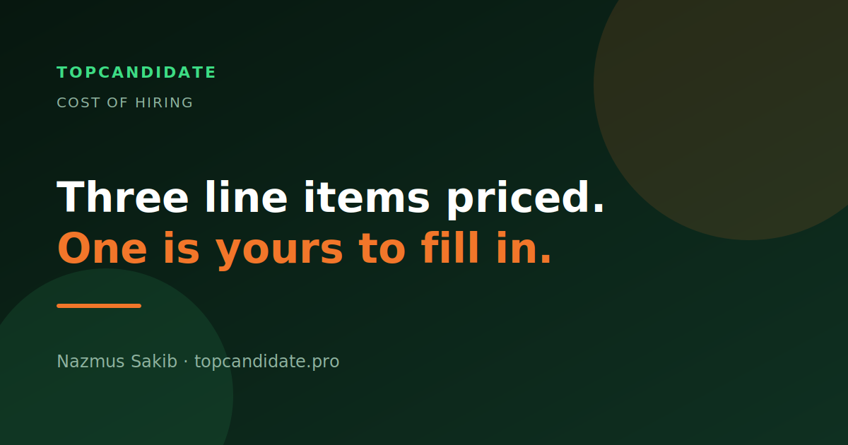 A hiring cost breakdown with three line items priced and one left blank